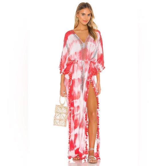 Michael Stars Dresses & Skirts - Michael Stars Farrah Maxi Caftan in white & neon pink size OS